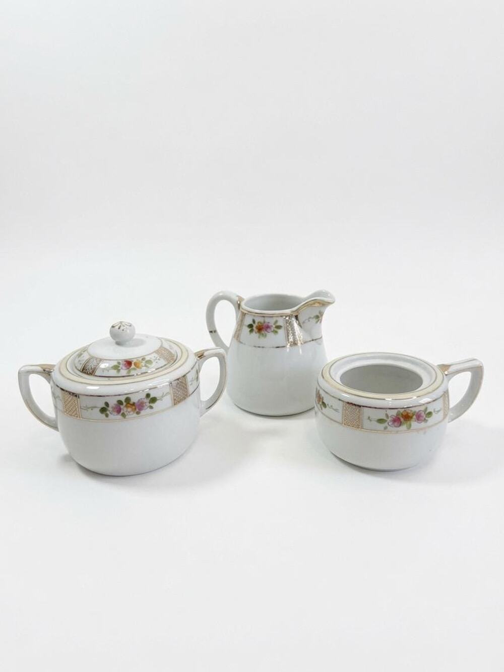Antique Nippon Hand Painted Porcelain Cream & Sugar Set Gold Trim 1911-1921